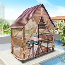 원두막 오두막 방갈로 정원 테라스 평상 마당 조립식, 그린우드 하우스 플랫폼 및 커튼