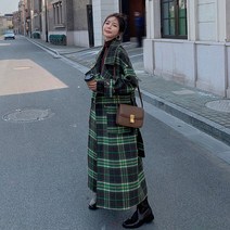 체크롱코트 모던 잔체크 고혹적인 맥시 체크 롱코트 롱코트 루즈핏 울하운드체크 핸드메이드 체크롱 스타일리시