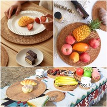 다용도 라탄 컵받침 우드 티코스터 찻잔 홀더 트레이 나무 받침대 홈카페 테이블 매트 세트, 원형10cm