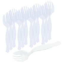 PARTY BARGAINS 22.2cm(8.75인치) 일회용 플라스틱 서빙 포크 - [12팩] 튼튼한 투명 결혼식 케이터링 서비스 뷔페 생일 파티에 적합, 24_Clear Forks