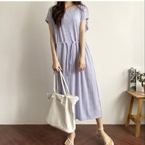 여성 롱 원피스 드레스 데일리 허리밴딩 스트랩 나시