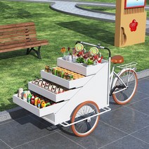 꽃마차 야외 팝업 매대 마차 이동식 판매대 식물 선반, 화이트+파라솔