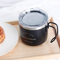 달라피아자 스텐 보온보냉 뚜껑 머그컵 350ml, 블랙, 1개