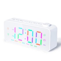 복싱타임벨 FM 라디오 디지털 알람 시계 8 색 RGB 색상 변경 테이블 수면 타이머 듀얼 12/24H 전자 LED, [01] WHITE