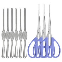 게포크 가위 세트 (게가위 C타입 블루 3개 + 게포크 B타입 대형 실버 6개) 게살 대게 꽃게 랍스터 스텐 주방 가위 포크