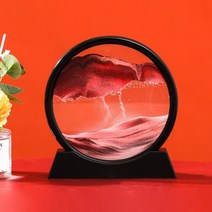 샌드아트 모래 시계 모래멍 무드멍 3D 분위기 인테리어 오브제 풍경 움직이는 예술 그림 둥근 산 모션 디스플레이 흐르는 홈 장식, Black Base-Red_7 inch