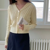 브이넥 카라 꽈배기 반크롭 긴팔 봄 가디건