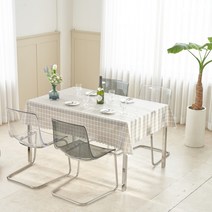 별빛감성 린넨 코팅 및 방수 테이블보 식탁보, 2인(90x150cm), PVC격자그레이