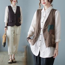 여성 린넨 조끼 베스트 마 캐주얼 여름 빈티지 mdt48