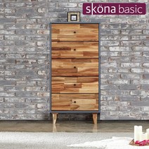 스코나베이직 노르트 아카시아 원목 600 5단 서랍장, 내츄럴딥블루