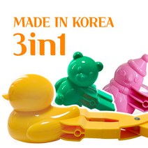1+1 국내 제작 스노우볼 3in1 교체형 눈 오리 집게 눈사람 만들기 메이커, 3in1 옐로우, 3in1 그린