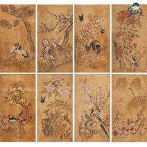 화조도 8폭 병풍 3 민화그리기 민화본 꽃그림, 화훼도 8폭 병풍(3), 고급 닥순지, 중형
