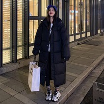 롱 패딩 경량 여성 겨울 후드 구스 다운 파카 오리털 여자 학생 패션 점퍼