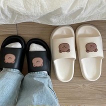 학생 군대슬리퍼 학교 스마일 곰돌이 실내화 슬리퍼, 블랙 40-41(245-250)