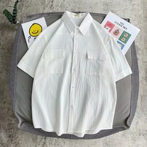 DFMEI 홍콩 건달 고착장 카고 반팔 셔츠 남코넥 멋스러운 면마 셔츠 일본계 나른바람막이 카디건