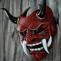일본 도깨비 가면 할로윈 마스크 반야 한야 공포 분장, 레진 - 레드