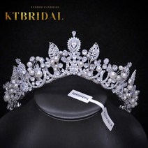 할로윈머리띠 파티 티아라 크라운 수제 신부 헤드 피스 지르코니아 나뭇잎 패션 쥬얼리 여성 선물 웨딩 액세서리, 1.Platinum silver - WHITE