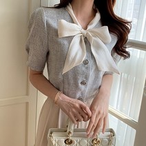 [미나그램] 애프터 리본 퍼프 자켓블라우스