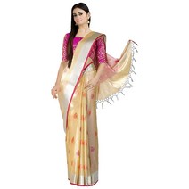 컨피마켓 Chandrakala 여성용 인디언 에스닉 바나라시 사리 스티치 없는 블라우스 피스 (1395) 핑크-5. One Size, Beige-4