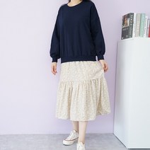 빅걸스토리 빅사이즈 배색 맨투맨 레이어드 플라워 원피스