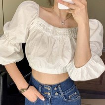 [바보사랑] 여자 러블리 크롭 오프숄더 투웨이 뒷트임 블라우스