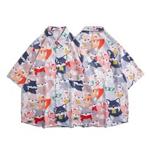 M-3XL 루즈한 캐주얼 바캉스 스타일 커플 반팔 꽃무늬 셔츠 3014