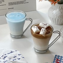 스텐 핸들 유리컵 여름 밀크티 주스 홈카페 캡슐커피 아이스잔, 스텐 핸들 유리잔