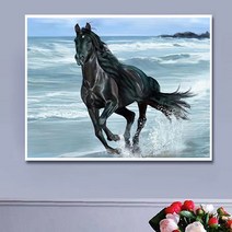 안묵 보석십자수 행운을 가져다주는 말 성공 사무실 거실 풍수그림 비즈자수 큐빅 보석십자수 재료 원형비즈 선물용 집들이, 100x75cm