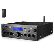 PYLE 무선 블루투스 전력 증폭기 시스템 - 200W 듀얼 채널 사운드 오디오 스테레오 수신기 w/ USB SD AUX MIC w/ 에코 라디오 LCD - RCA를 통한 홈 시어터 엔터테인먼트 스튜디오 사용 - PDA6BU.7