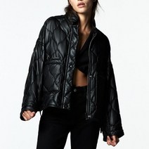 ZARA 자라 여성 퀼팅 포켓 집업 누빔 레더자켓 블랙. XS-L 자라레더자켓 여자블랙레더자켓 여자가죽자켓