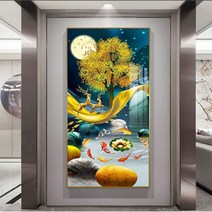 물고기 보석십자수 돈나무 재물운 달 금전수 비즈 큐빅, 45x70cm