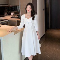 화이트 미니 스커트 봄여름 경웨딩 긴팔 등록 새틴 프렌치 드레스 키들러리 약혼 원피스