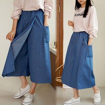 [여시몰6054국내제작]데님 포켓 랩 밴딩 치마바지/봄 초여름 여성 청치마바지 티셔츠 맨투맨 블라우스 크롭점퍼 코디 오피스 캐주얼 패션