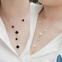 광파 오븐 레인지여성을 위한 양면 네잎 잔디 술 티타늄 스틸 목걸이 18k 변색, 02 9048Q