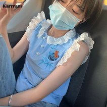 서울빈티지샵 일본패션 Karrram Fairycore 레이스 패치 워크 티셔츠 일본 하라주쿠 자수 Kawaii Y2k Aesthetics Cute Tee Shirt Sweet E