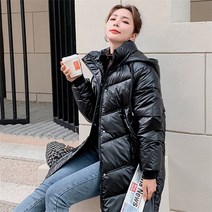 유광패딩 여성 겨울후드 코튼 광택 롱 코트 두꺼운 파카 따뜻한 아웃웨어 윈드 브레이커