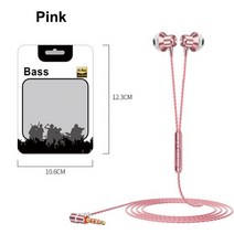 L자형 3.5mm 헤드폰 90 도 직각 플러그 스테레오베이스 헤드셋 와이어 컨트롤 인이어 버드, 분홍색