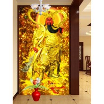 아트미니 탱화 황금 용 탄 갑옷 장군 돈들어오는 법당 불교 종교 대형 보석십자수, 130x250cm