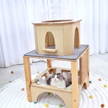 고양이 원목 캣타워 산토리니 풀하우스 자작나무 고무나무, 풀하우스_내츄럴, 완조립배송(+2만원별도)