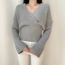 티데일리 여성용 사선 골지 랩 브이넥 니트
