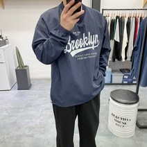 바로닐 무배 남녀공용 오버핏 브루클린 바람막이 V넥 스트링 맨투맨 티셔츠 3컬러