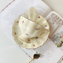 빈티지 미니 꽃 컵 세트 엔틱 디저트 레트로 커피잔세트, 빈티지 옐로우 찻잔 세트