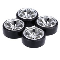 GHSHOP 4x 고무 휠 림 및 타이어에 맞는 HSP HPI Kyosho RC 크롤러 자동차 차량 모델 버기 트럭 업그레이드, 61x26mm, 은