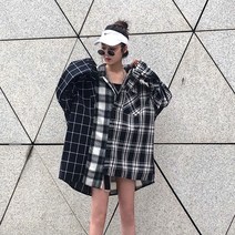 울트라패션 세딘 반반 체크 셔츠 언발란스 남방