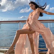 홀터넥 원피스 프렌치 맨틱 레이스 튜브 탑 드레스 디자인 센스 니치 백리스 롱 스