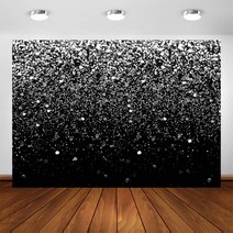 실버 보케 반점 배경 블랙 생일 장식 졸업 웨딩 파티 반짝이 도트 사진 부스, Polyester 200x150cm+Black and