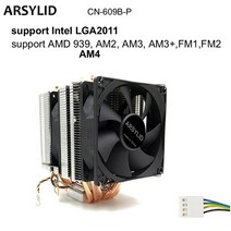 ARSYLID CN-609A-P 3PCS 9cm 4pin 팬 호환용 6 히트 파이프 CPU 쿨러 인텔 4790k lga 1151 프로세서 방열판, 03 2 fan B