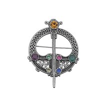 Biddy Murphy Tara Pin Rhodium Plated Celtic Brooch Multicolor Gems Made in Ireland