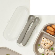 웜리 실리콘 아기 유아 초기 중기 후기 이유식식기 스푼 숟가락 케이스세트웜리 이유식, 라지
