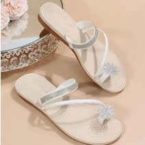 여성 슬리퍼 대형 사이즈 세트 발가락 신발 패션 아우터웨어 비치 라인석 플랫 캐주얼 샌들 2023 년 여, 07 WHITE_05 39